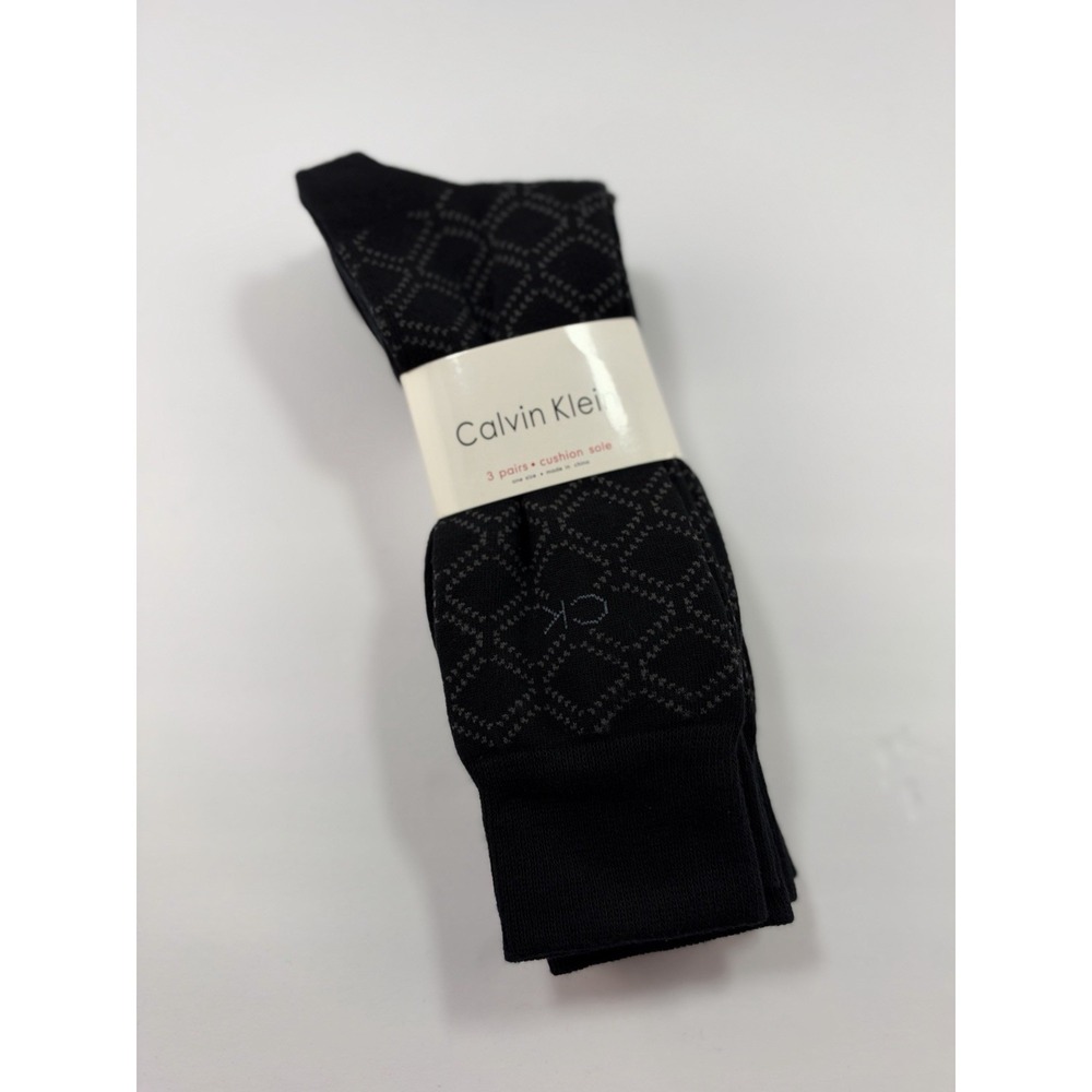 Calvin Klein Mens Dress Socks 3 Pairs Size 7-12 NWT Black Argyle Cushion Sole